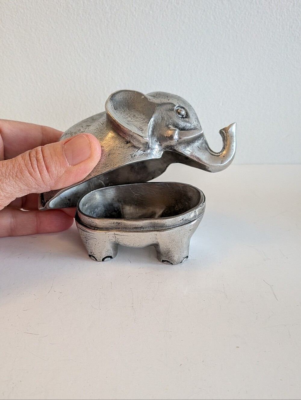 Vintage French Pewter Elephant Trinket Box Les Étains de La Fontaine Paris